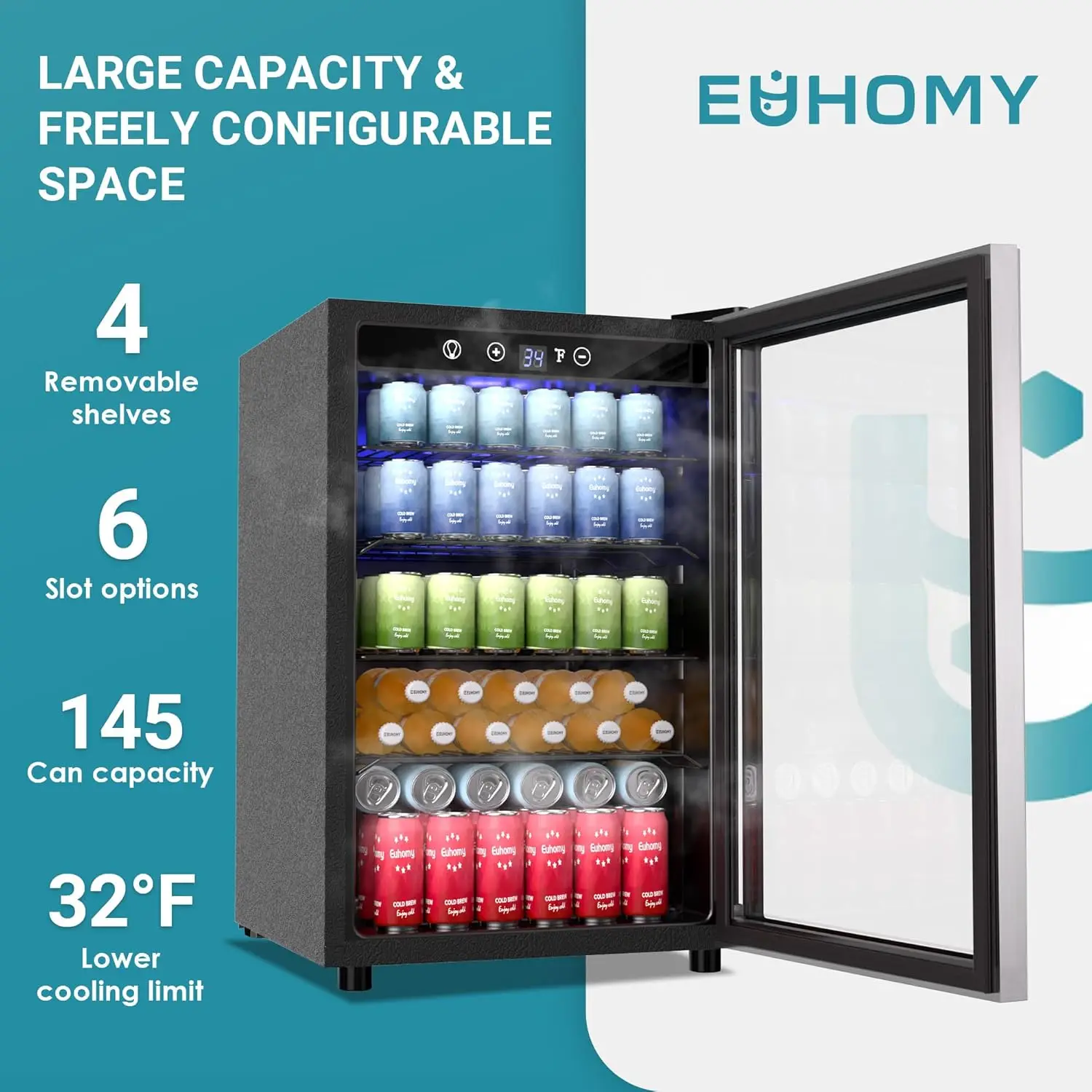 ft Beverage Refrigerator and Cooler, 145 Can Mini fridge with Glass Door for Soda Beer Wine, Small Drink Dispenser 2