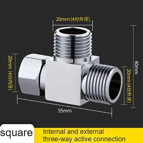 1/2" 3 Way Brass Chrome Diverter Water Separator T Shape Faucet Adapter Valve Water Tap Splitter Shower Supply