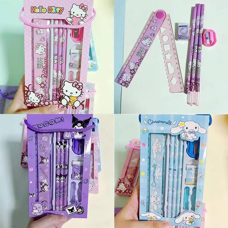 

Kawaii Stationary Set Sanrios Hello Kittys Kuromi Cinnamoroll Cartoon Girl Heart Multifunction Portable Student Study Supplies