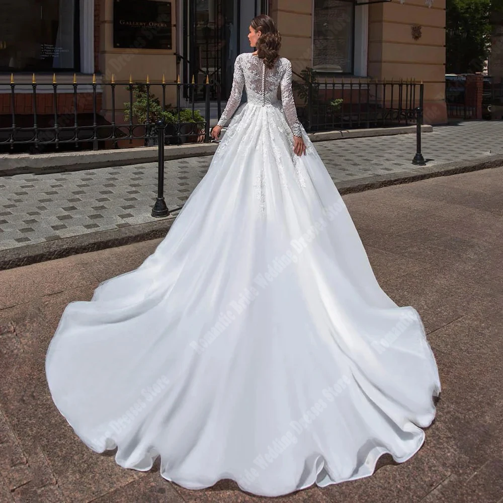 Long Sleeves Women Wedding Dresses 2024 High Quality Satin Surface Prom Gowns New Mopping Length Vestidos De Novias Customized 2