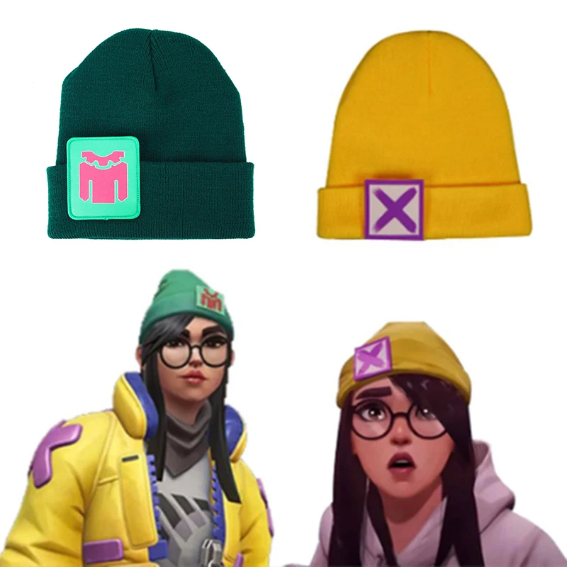 

Game VALORANT Killjoy Cosplay Costume Hat Knitted Winter Warm Yellow Green Beanie Hip Hop Cap Unisex Prop Accessories Gifts