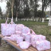 Flowers Bow Printed Nylon Waterproof Travel Make up Pouch Bags Backpack Tote bag Duffle Bag Fanny Pack for Women Girl Ladies 1