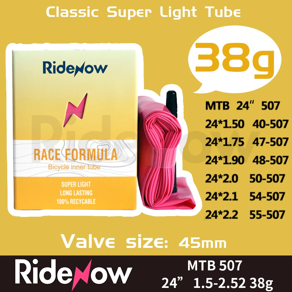Rise Bicycle Ultralight Inner Tube, MTB 507 Valve Length, French 45mm