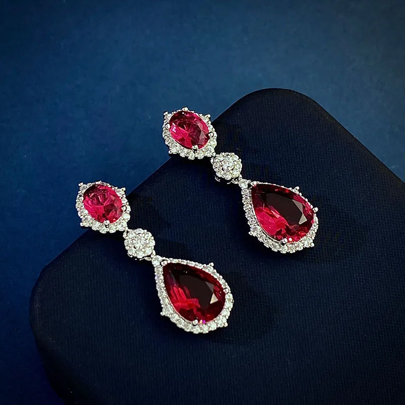 

European and American retro colored zircon sparkling crystal earrings
