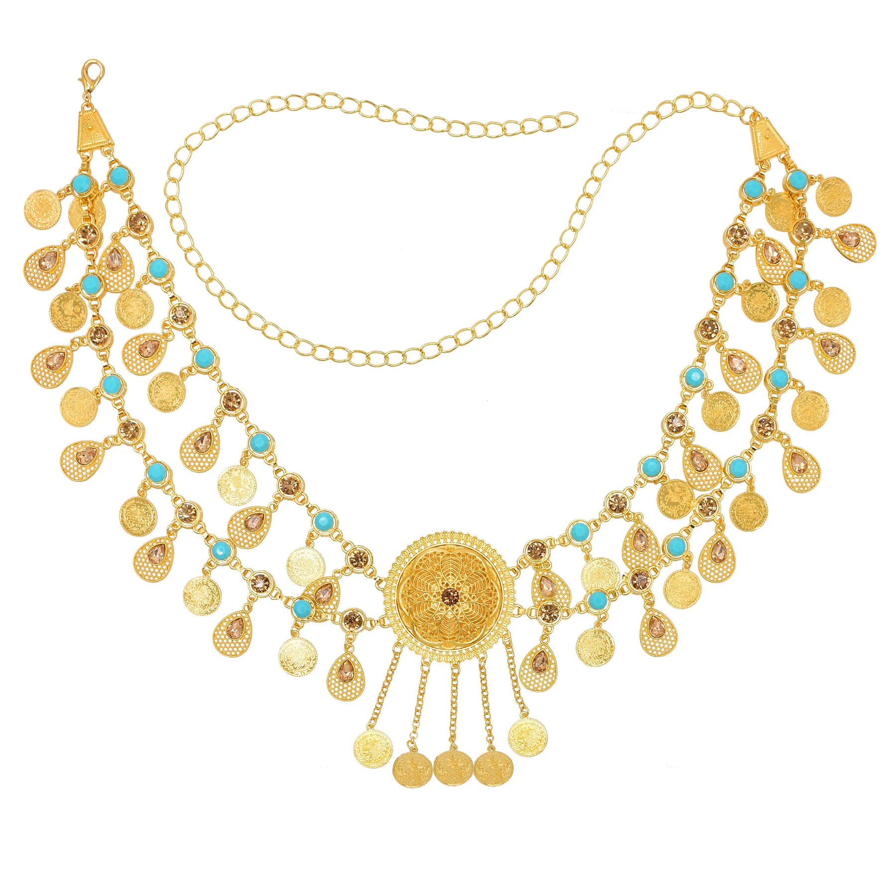 Retro Bohemian Round Carved Flower Coins Tassel Waist Belly Chains Summer Beach Dance Gold Metal Belt Afghan Indian Body Jewelry