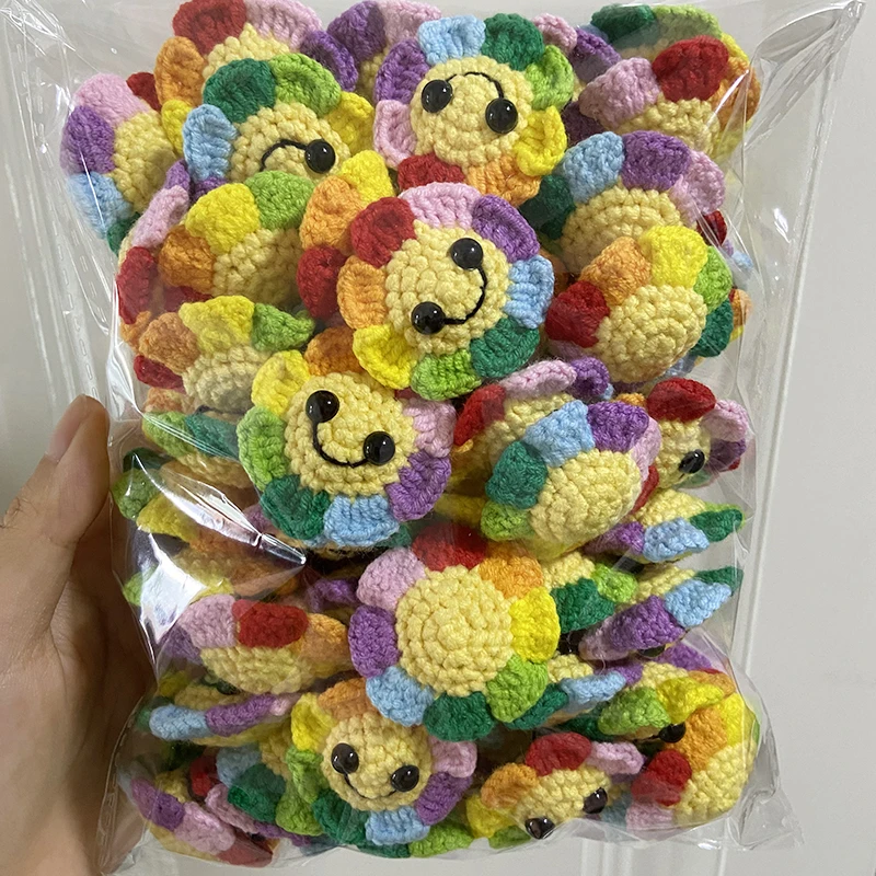 DIY Handmade Wool Crochet Colorful Smile Crochet Sunflower Sweater Decorations Cute Cartoon Sun Ornament Accessories Knit crochet yarn