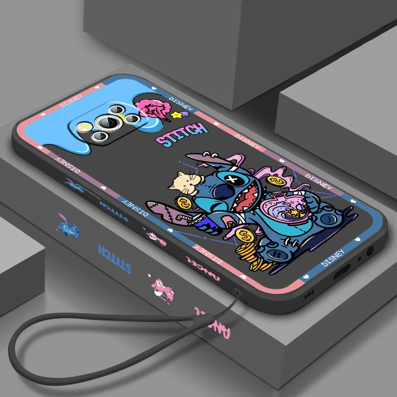 

Stitch Disney Anime Cute For Xiaomi Mi Poco X5 X4 X3 M5 M5S M4 M3 F5 F4 F3 F2 C40 Pro GT NFC 5G Liquid Left Rope Phone Case