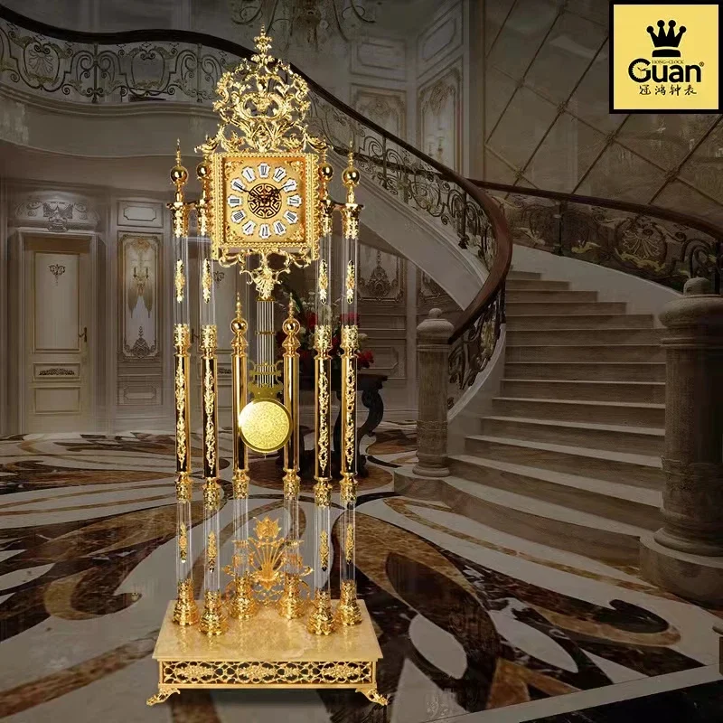 Living room European style villa vertical living room floor clock Light luxury European crystal floor clock