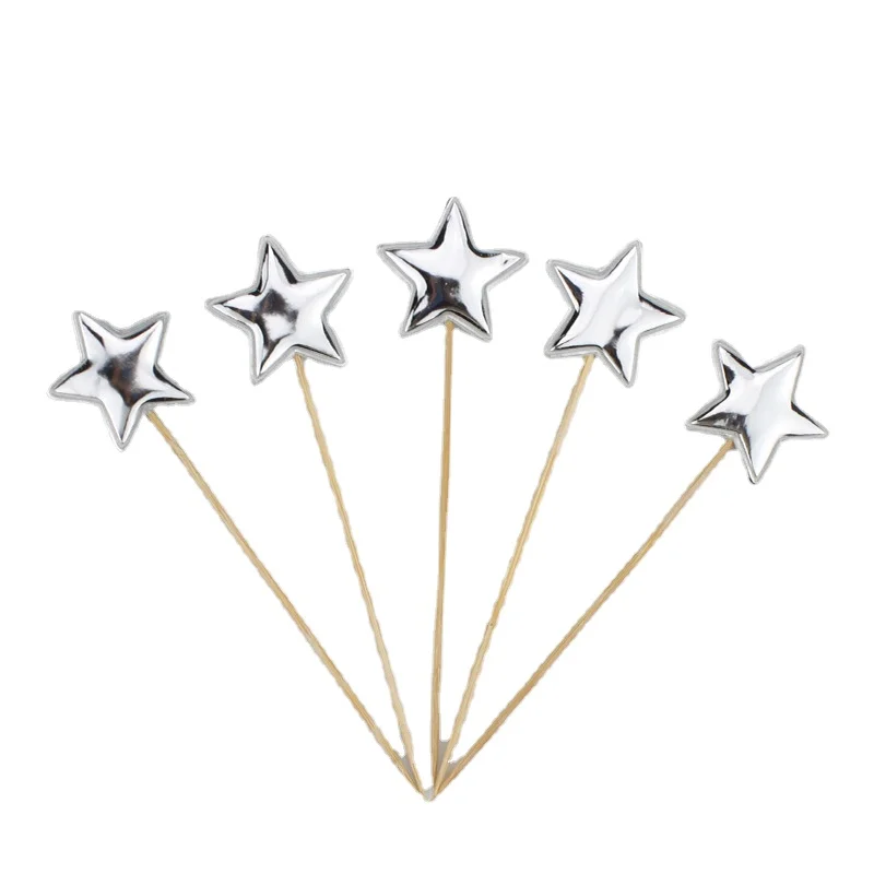 Elegant Crown Star Cake Toppers - Set of 5, Gold & Silver for Celebrations and Weddings
