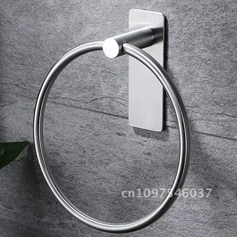 Towel Ring/Hand Towel Holder-Self Adhesive Round Bar Bathroom, Black Stainless Rack for Hand Steel