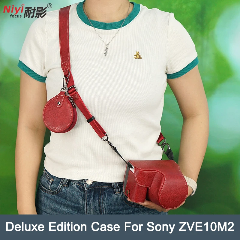 PU 가죽 카메라 케이스 ZV-E10 II ZV-E10M2용 조절 가능한 어깨끈 탈부착 가능한 렌즈 커버가 있는 전체 보호 기능
