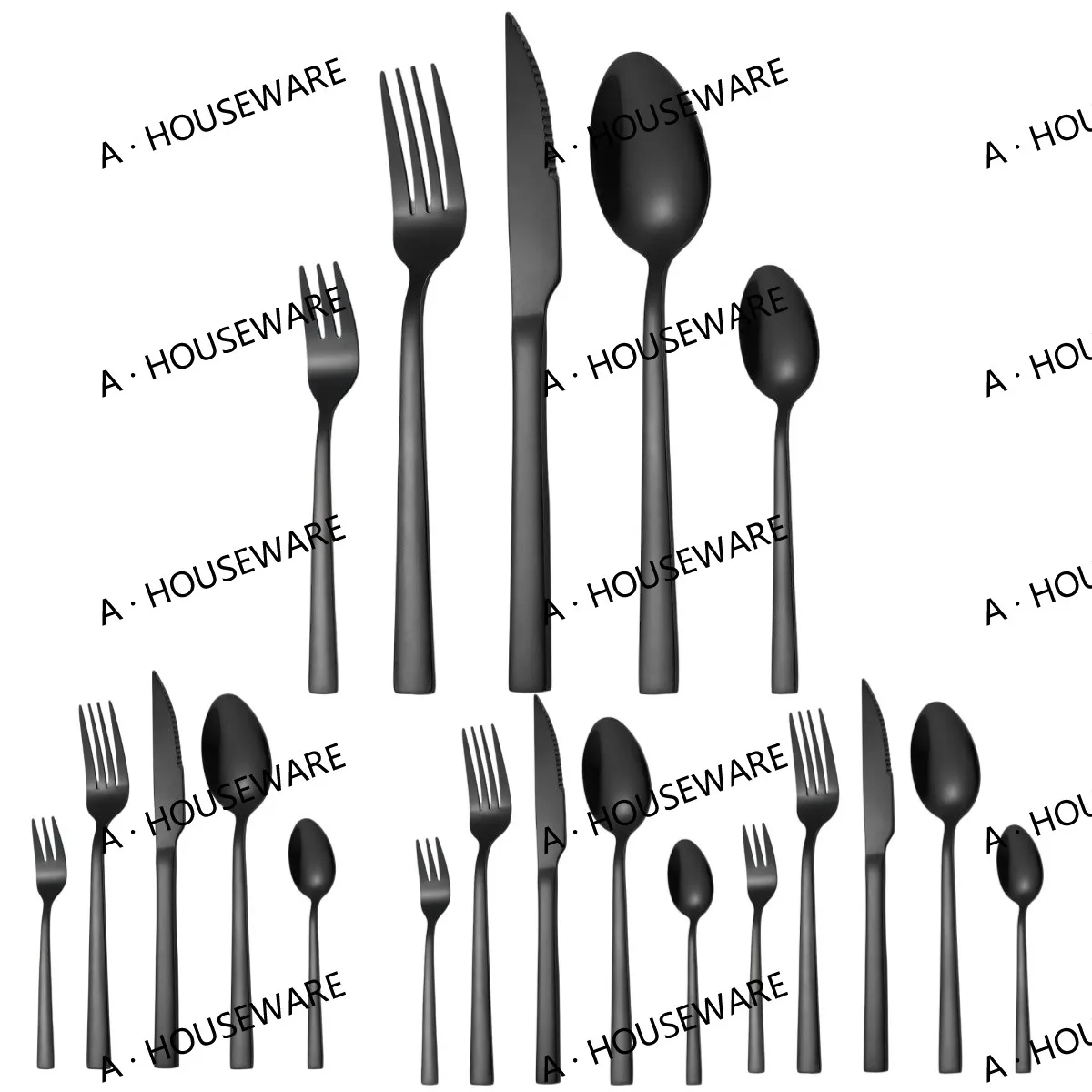 A &middot; HOUSEWARE Gold Stainless Steel Silverware Tableware 20 Pieces Square Handle Flatware Cutlery Set for 4 Eating Utensil