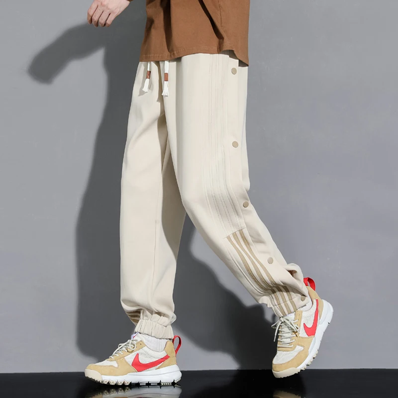 Streetwear Men Button Sweatpants Spring Autumn Pure Cotton Man Trousers Cusual Joggers Cargo Pants Men's Clothing men trousers