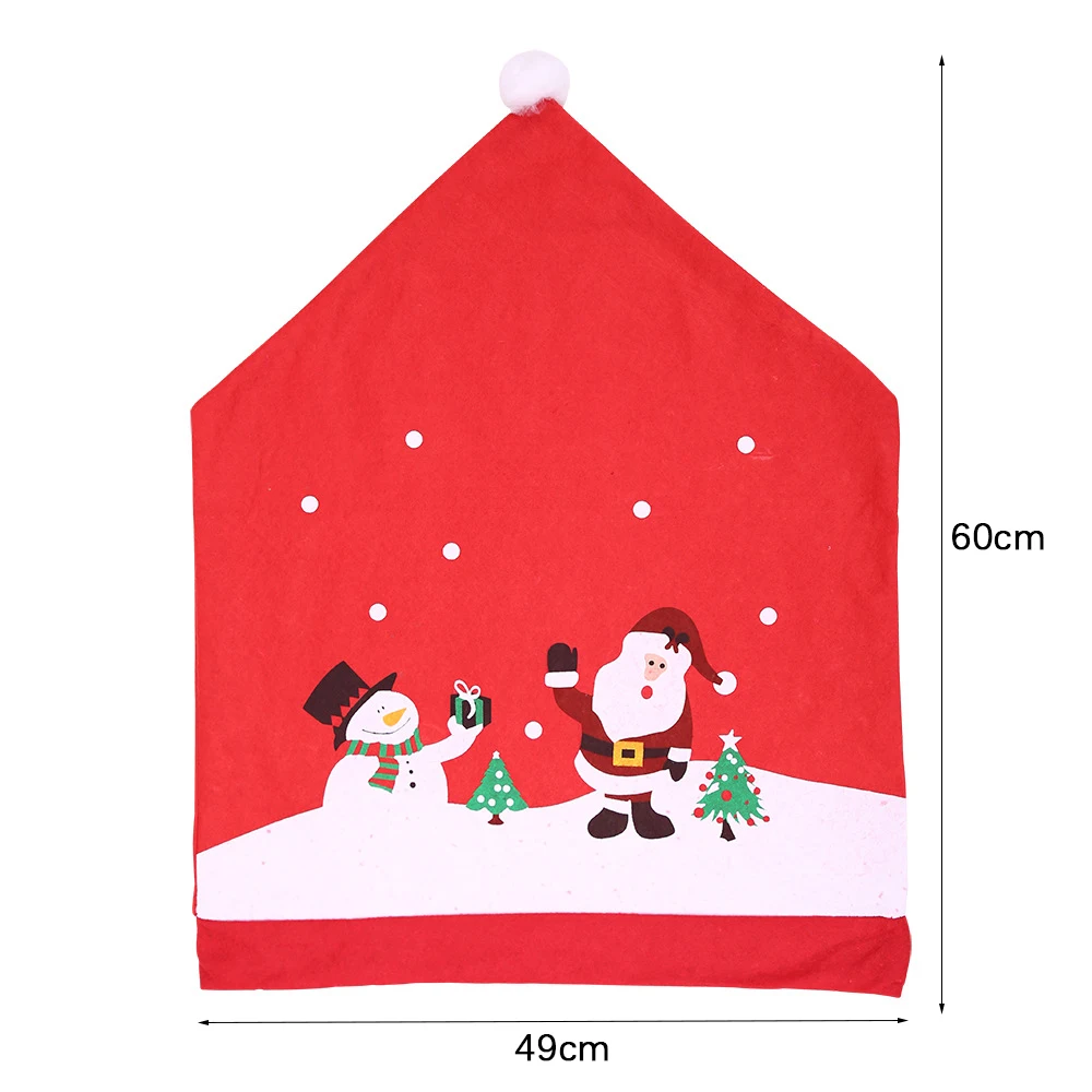 60X49cm Red Christmas Chair Cover Snowman Print Dining Chair Home Table Dinner Back Decor Supplies Xmas Decor