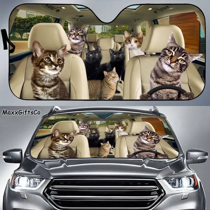 

Manx cat Car Sun Shade, Manx cat Windshield, Cats Family Sunshade, Cat Car Accessories, Car Decoration, Gift For Dad, Mom