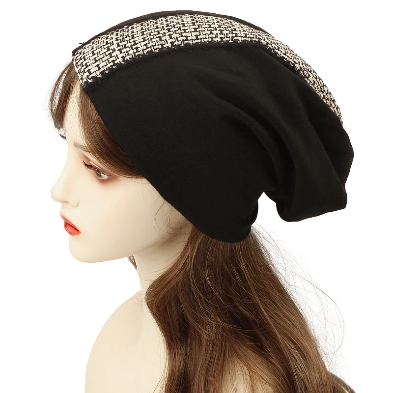 Geebro Women Small Fragrant Style Webbing Soft Skullie Beanies Female Bonnets Caps Cotton Stretch Hats Spring Autumn Casual Cap 4