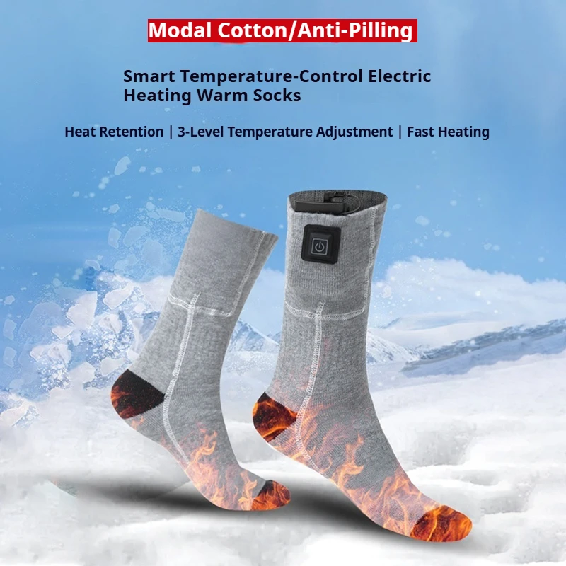 Heated Socks Electric Thermal 3-Level Temp Adjustable Winter Ski Rechargeable Warm Long Tube Men Women ModalCotton Anti-Pilling