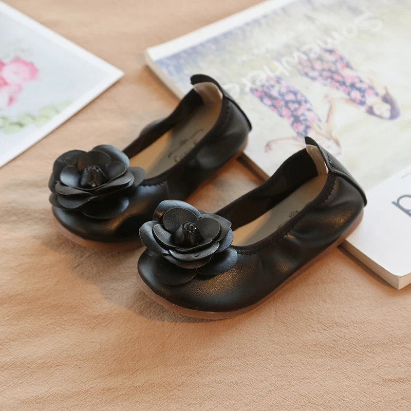 New Girls leather shoe Slip on Black Red Girl Leather Shoe Flower Ballet Children's Flat Girls leather shoes leather shoes girls shoes girls flats