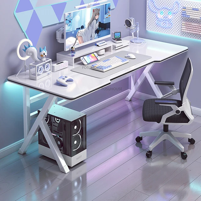 북유럽 인공 보드 컴퓨터 책상, 화이트 게이머 PC 테이블, 다용도 가구