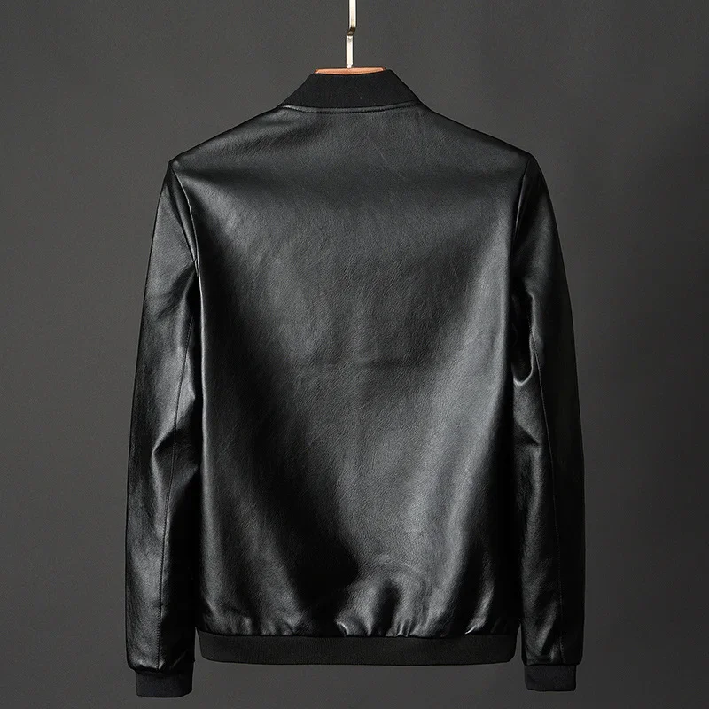 Description Picture 6 of itemLeather Bomber Jacket Men Korean Fashion Mens Clothing Black Biker PU Baseball Jacket Trend Casual Slim Coat Asian Size 8XL