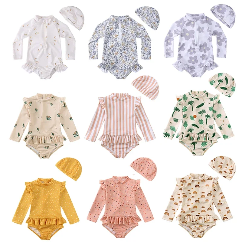 Summer Baby Boys Girls Swimwears Bikini One Piece Set Brand Kids Beautiful Floral Toddler Swimming Suits Sunbeach Swimsuit