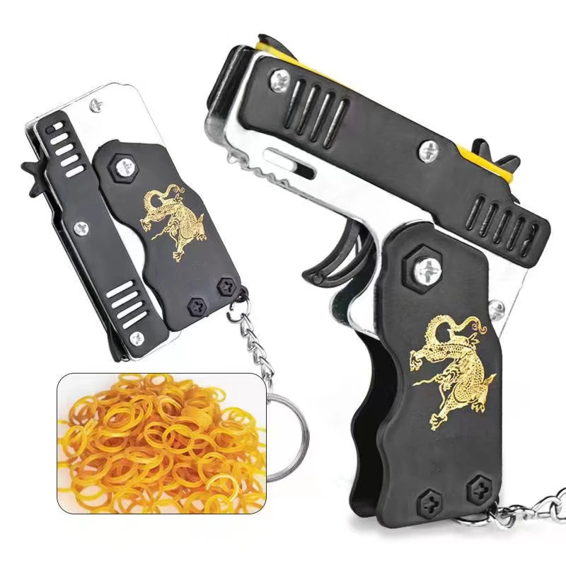 1PCS Keychain Elastic Leather Rubber Band Shooting Pistol Kid Outdoor Party Folding Gifts Boyfriend Fidget Toys 6