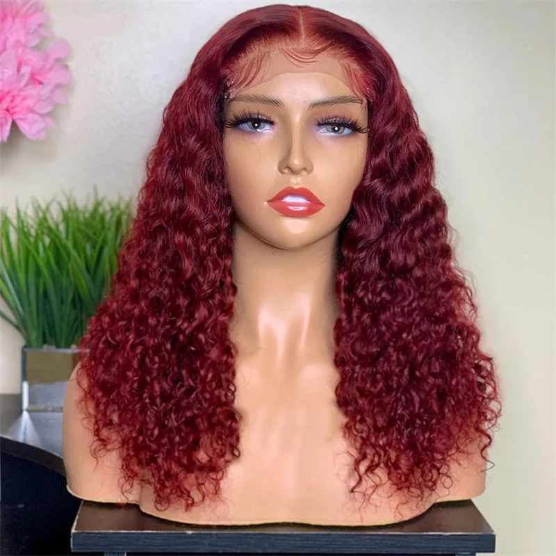 

99J Glueless Soft Deep Long 26 inch 180 Density Kinky Curly Burgundy Lace Front Wigs For African Women Babyhair PrePlucked Daily