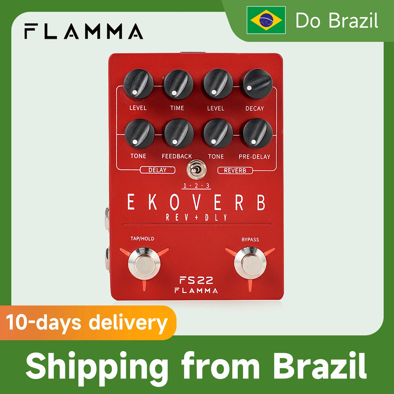 FLAMMAFS22EkoverbDualReverbDelayPedalwithFreezeandTrailOn