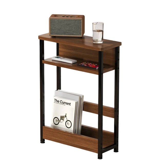Table d'appoint étroite avec étagère de rangement, table d'appoint mince à 3 niveaux avec porte-revues, tables fines de canapé modernes pour petits espaces 1