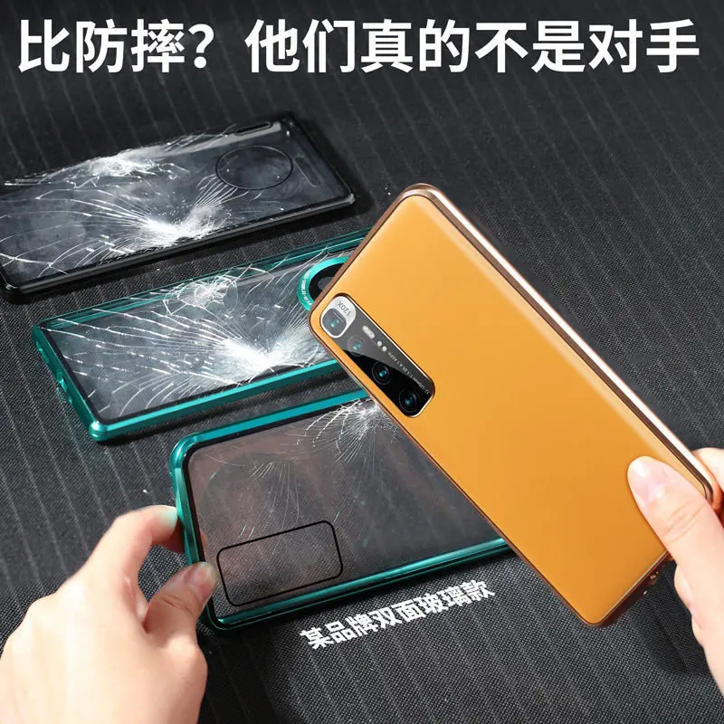 For Xiaomi Mi 10 Mi10 5G Case 360 Full Protection Metal Bumper Clear Front Glass Cover with Back PU Leather Case for Xiaomi 10