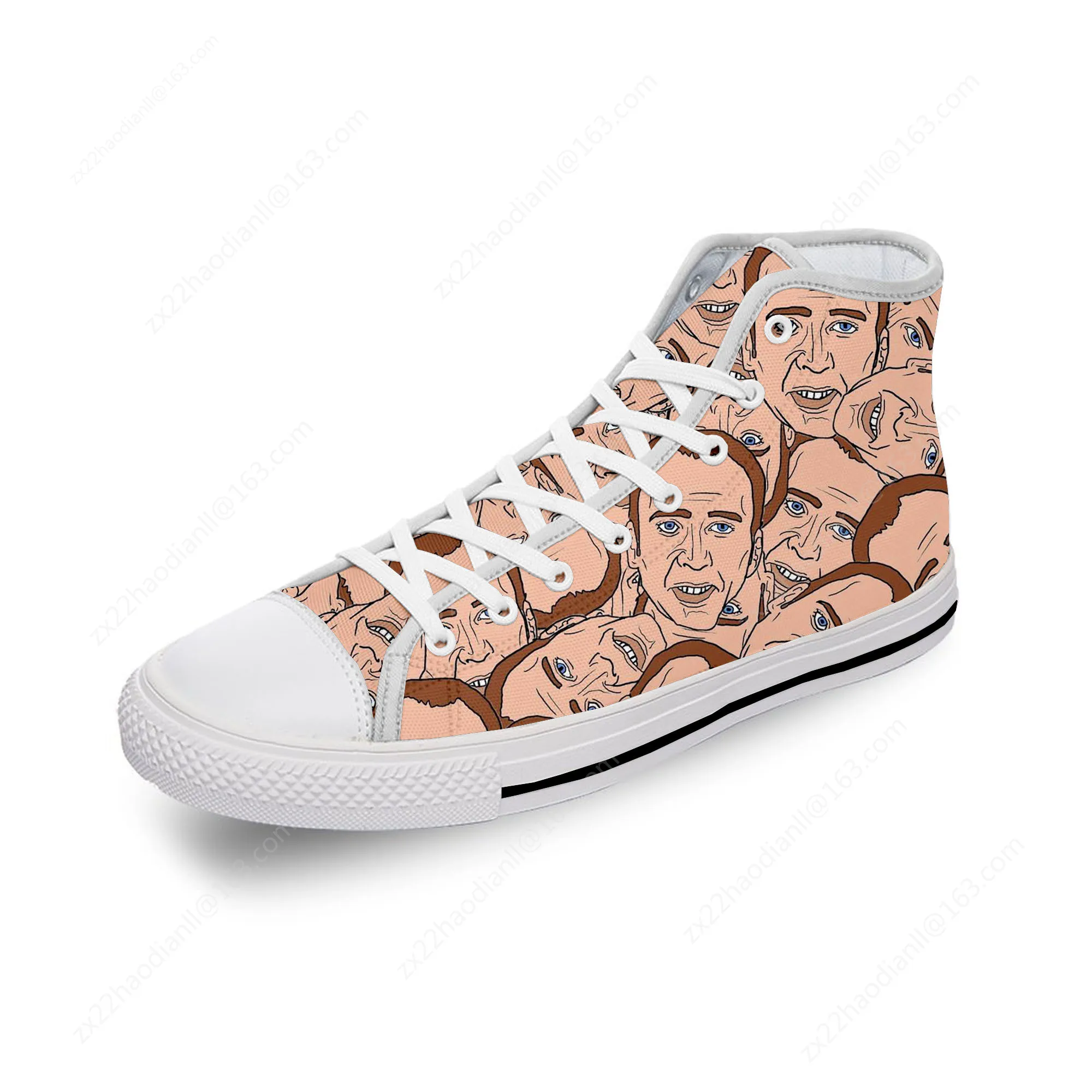 Nicolas Cage Cartoon Funny White Cloth Fashion 3D Print High Top Canvas Shoes Men Women Lightweight Breathable Sneakers