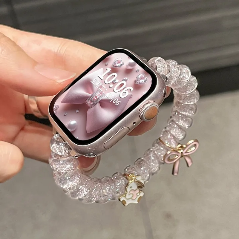 Sparkling Bow Phone Strap with Transparent Elastic Bracelet