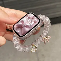 Sparkling Bow Phone Strap with Transparent Elastic Bracelet - 42(S3) 44 45 46 49mm (Pink)