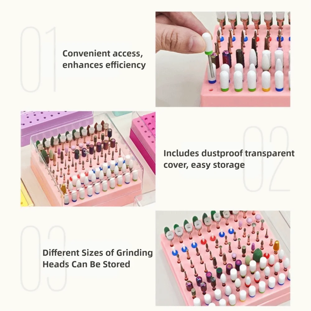 100 Holes Nail Drill Bits Organizer Dustproof Professional Nail Art Drill Storage Box Empty Organizer Portable