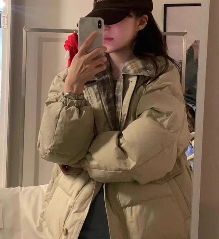 Fashion Commuter Long Sleeve Lapel Single-Breasted Women's Down Jacket Winter New Korean Style Double-Sided Down Jacket Coats