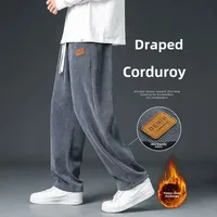 Trendy Corduroy Men's Pants Casual Fleece-Lined Loose-Fit Straight-Legged Sweatpants Autumn Winter High-Quality Foreign Trade