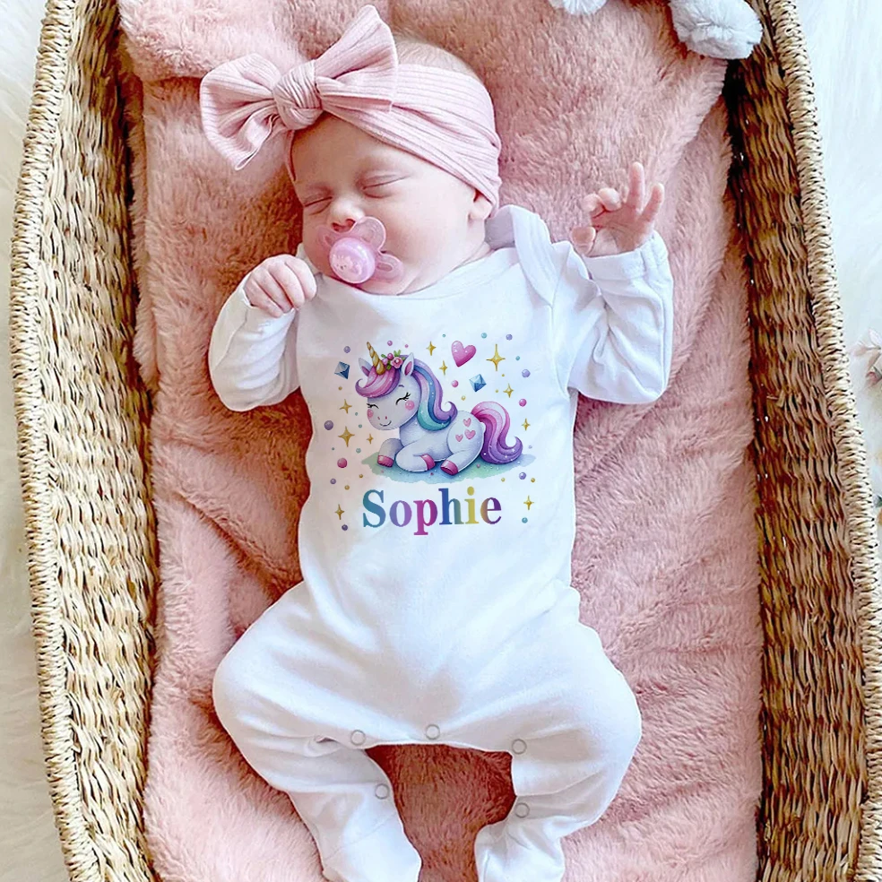 Personalised Babygrow Bodysuit Unicorn with Name Infant Romper Newborn Coming Home Outfit Baby Shower Gift Baby Girls Sleepsuit baby sleepsuit,baby clothes