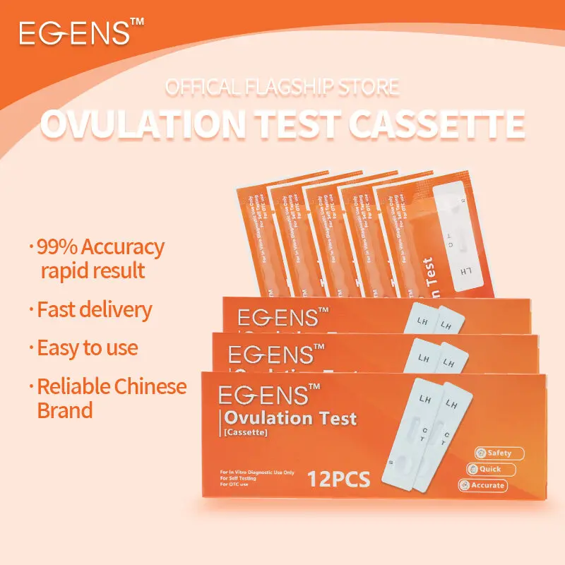 EGENS 12PCS LH Ovulation Test Cassette Ovulation Test kit High Accuracy Female Pregnant with urine cups For Home Use