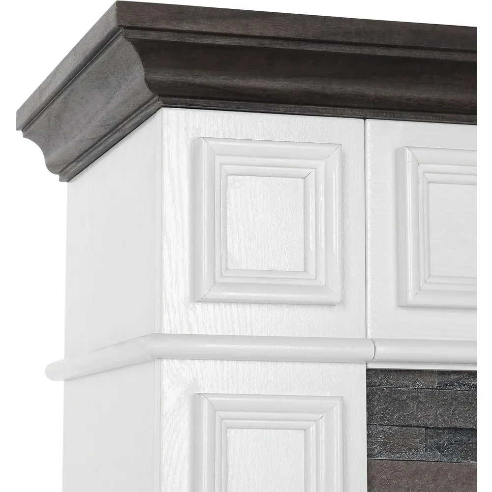 44" Electric Fireplace with Mantel, Portable Freestanding Wood Stove Heater, Realistic 3D Dancing Flame Effect ,White&brown