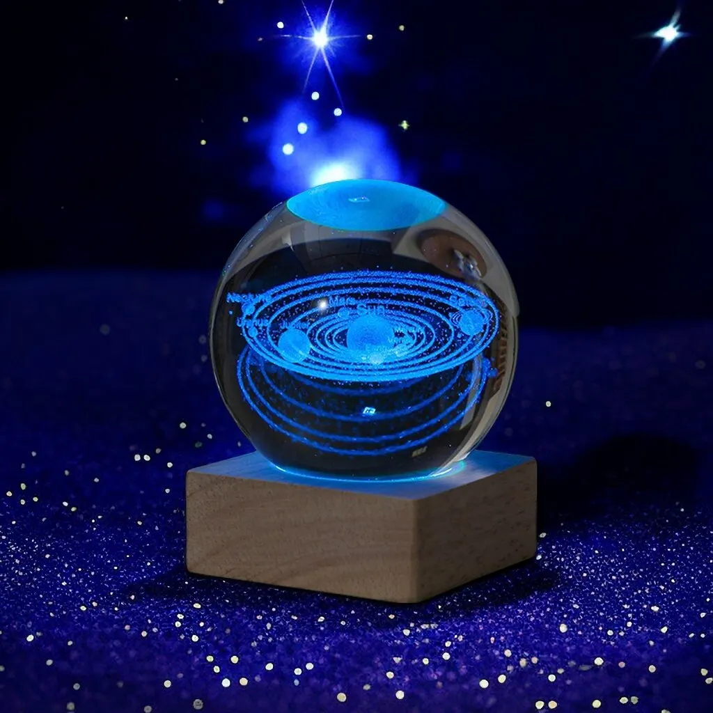 1pc Bedside Lamp Solar Theme Cosmos Series Crystal Ball Night Lights Milky Way Moon Small Ornaments Desk Creative Gift crystal ball ornament