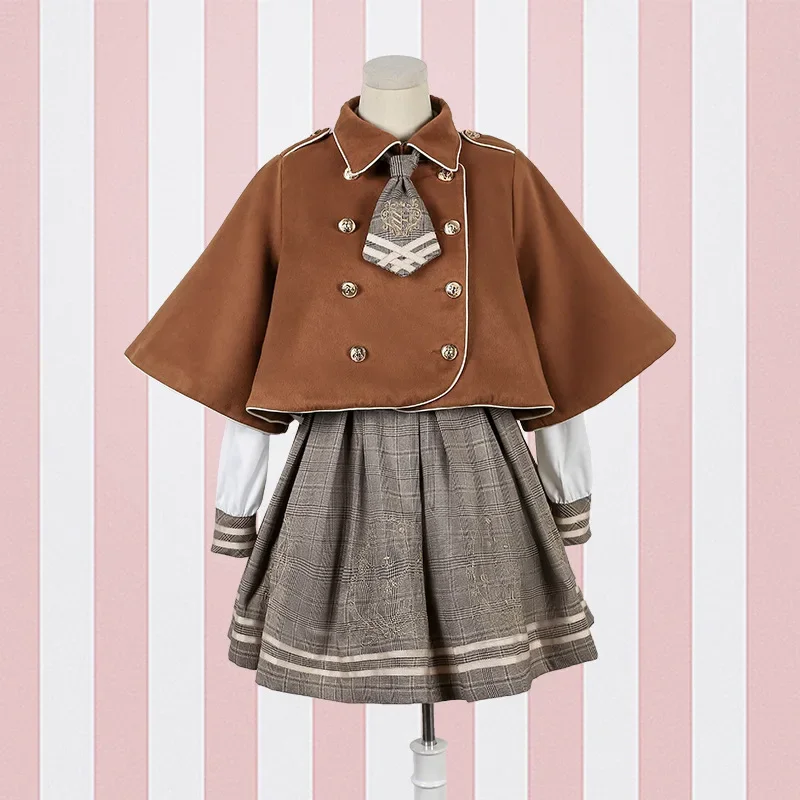 Lolita Dress Detective Bear Cospaly Women's Preppy Style Neck Tie Long Sleeve Dresses And Woolen Cloak lolita dress lolita cosplay costumes