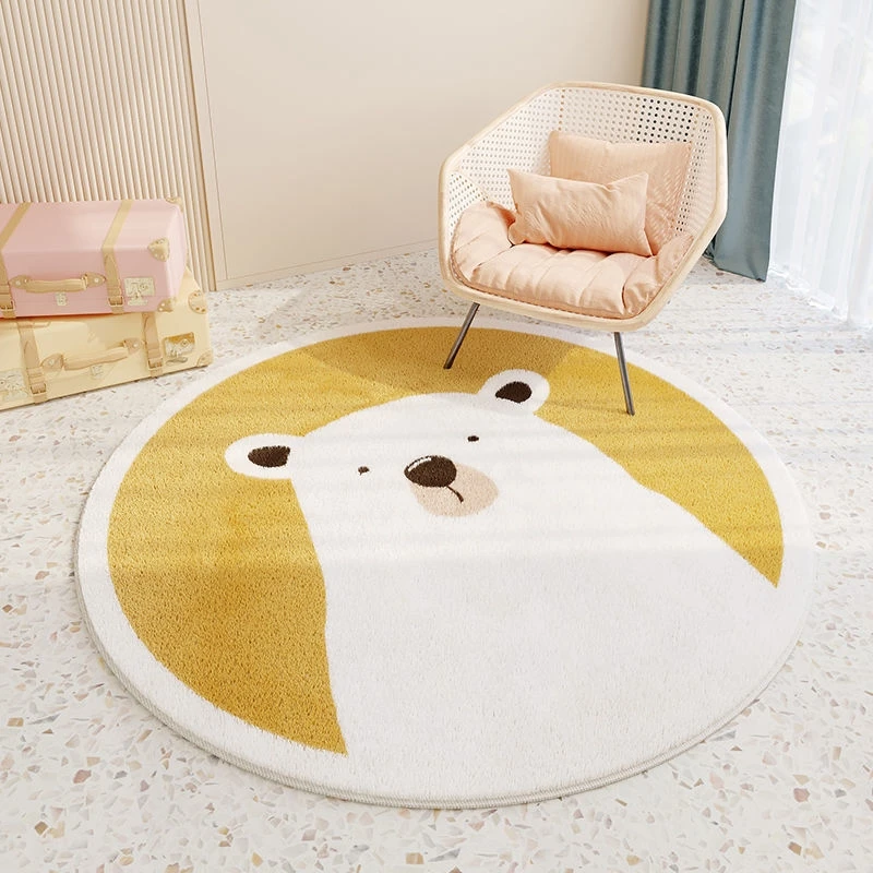 

Cartoon Bear Round Kids Bedroom Carpets Soft Cashmere Non-Slip Decor Carpet Balcony Sofa Tatami Bedside Rugs Baby Crawling Mats