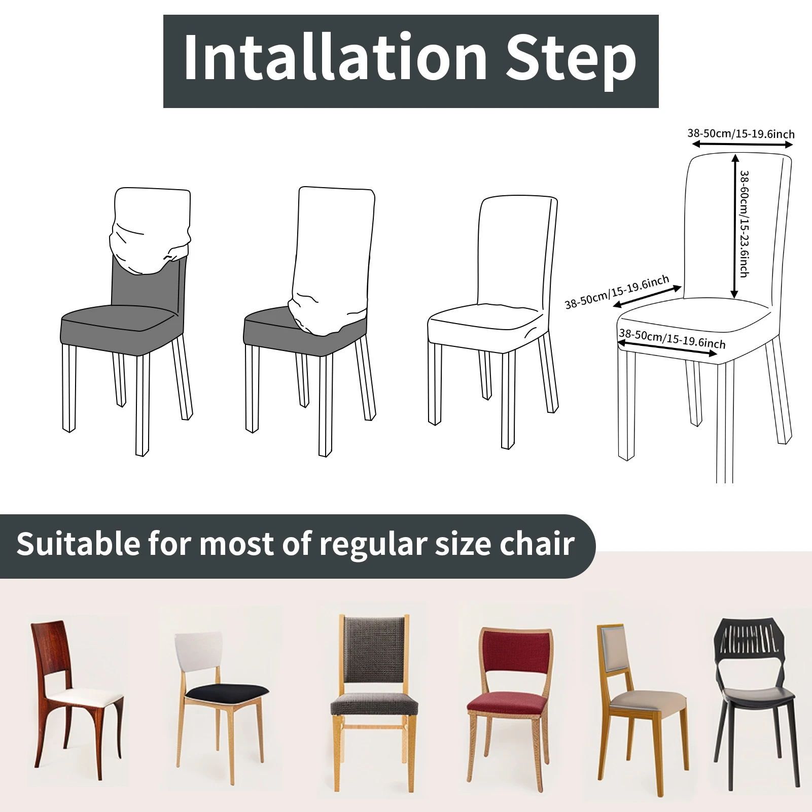 Set of 4 Stretchable Elastic Chair Slipcovers - Removable Seat Protectors for Dining Room and Office Decor