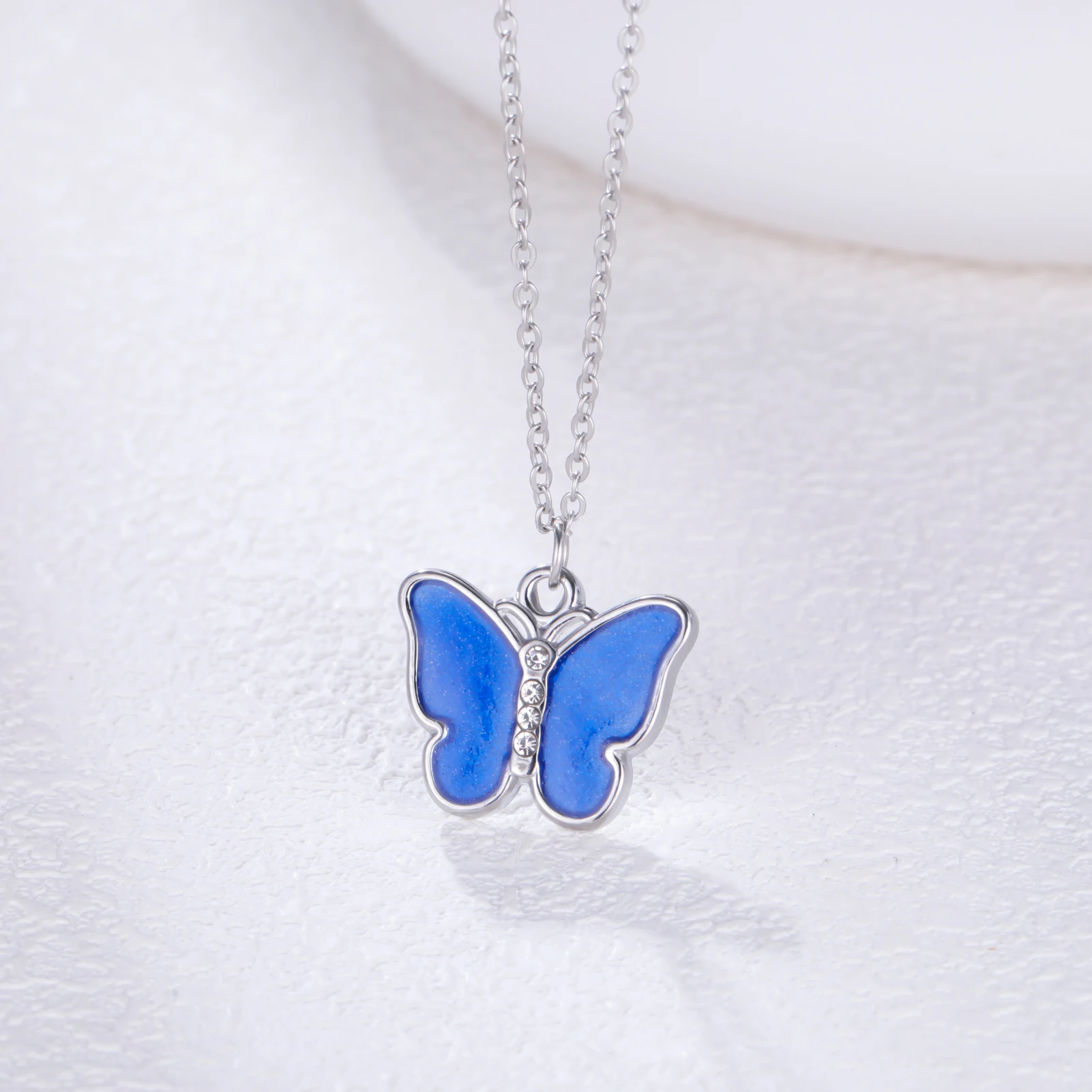 COOLTIME Emaille Schmetterling Anhänger Halskette für Frauen Edelstahl Gold Farbe Mode Ästhetik Trend Schmuck Geschenk Großhandel – Detail 10