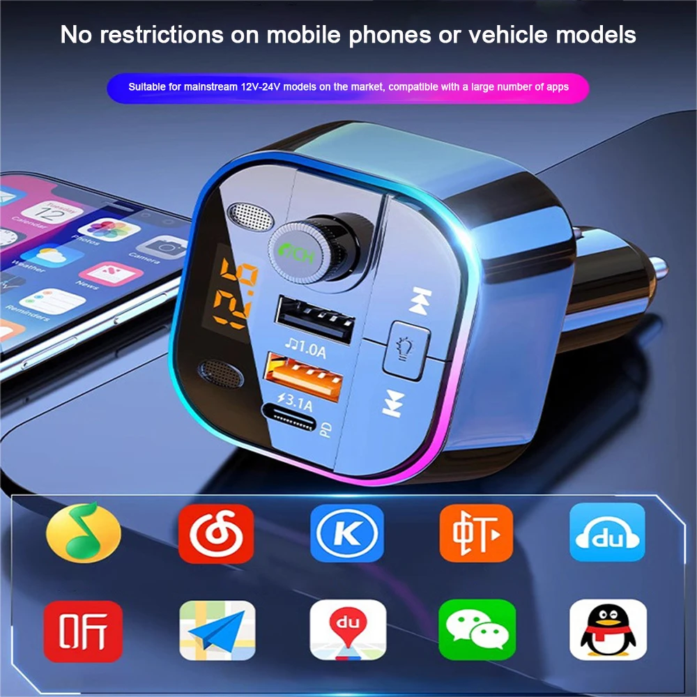 Car Mobile Phone Super Fast Charger Bluetooth Music Player