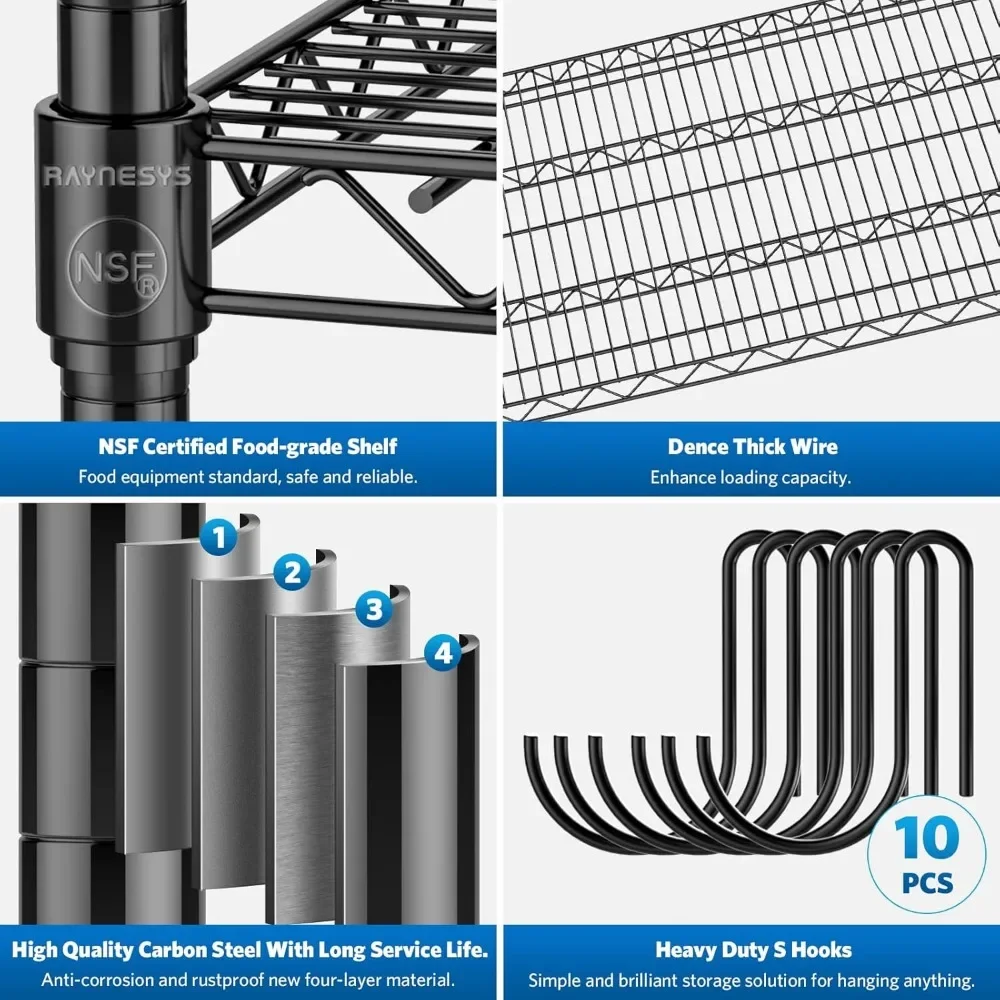 Wire Shelving, 2000 Lbs Heavy Duty 60x24x72 Inch Shelving Metal Shelves with 4" Wheels, 4-Tier NSF Steel Wire Storage Shelf 5