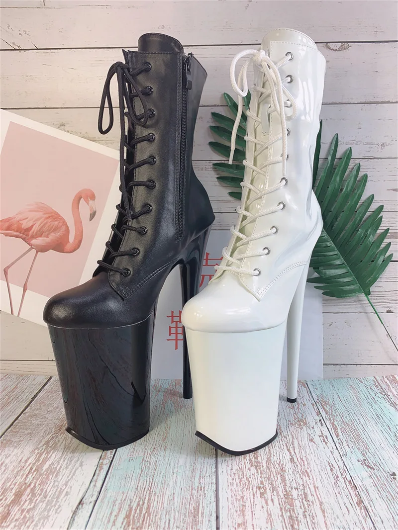 

Autumn winter 2023 new super high heel 20cm front lace up female round head white low leg cavalry boots short leg fashion boots