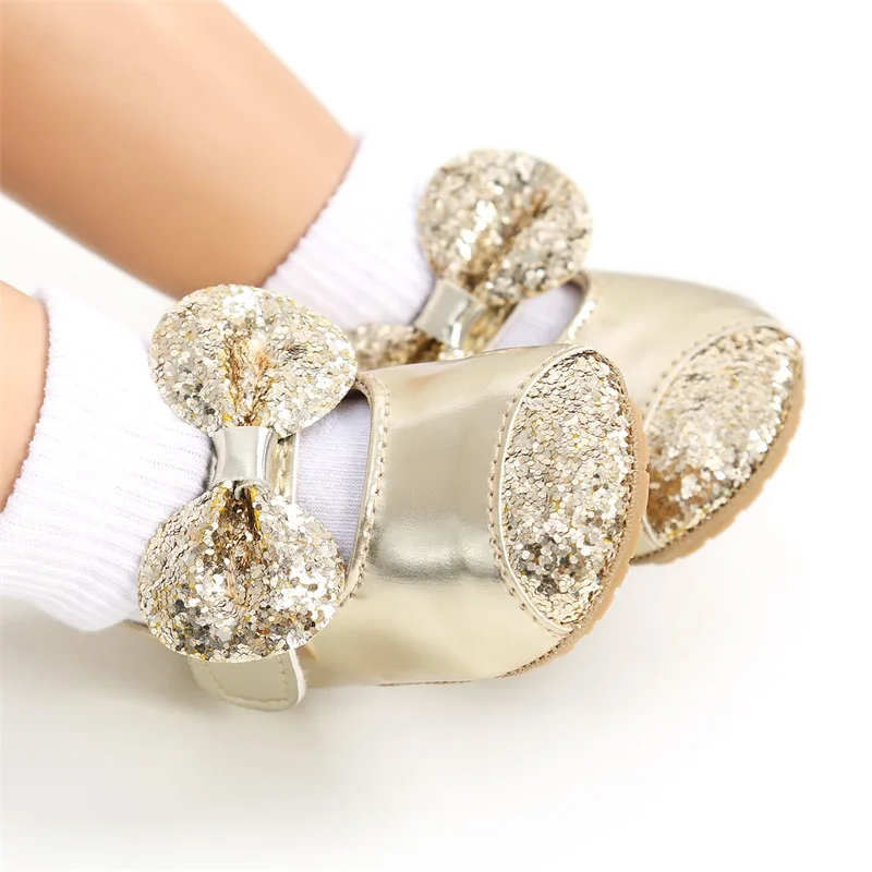 FOCUSNORM 0-18M Baby Girls Boys Princess Shoes Sequins Bowknot Walking Shoes Footwear Prewalker for Infant Girls