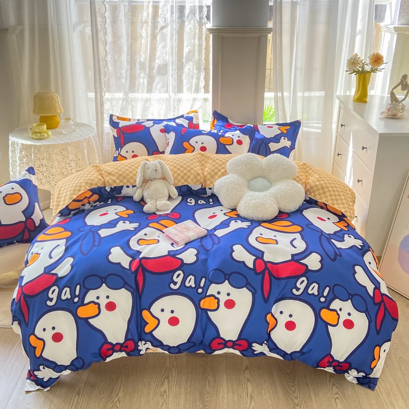 

Cartoon Duck Bedding Set for Kids Boys Girls, Kawaii Duck Duvet Cover Cute Goose Comforter Covers with 2 Pillowcase Single Queen