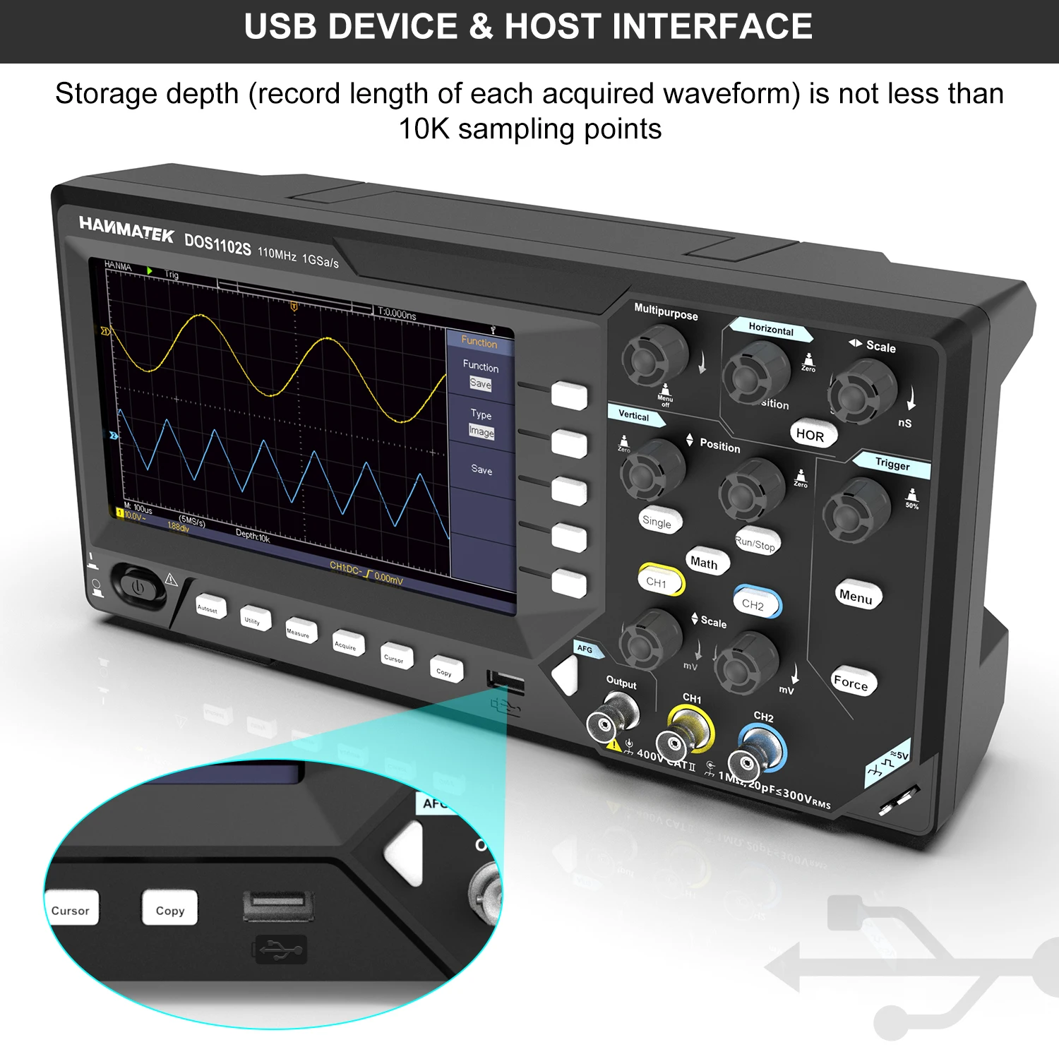 Hanmatek 2 in 1 Digital Oscilloscope 2 channel 100MhZ Signal Generator